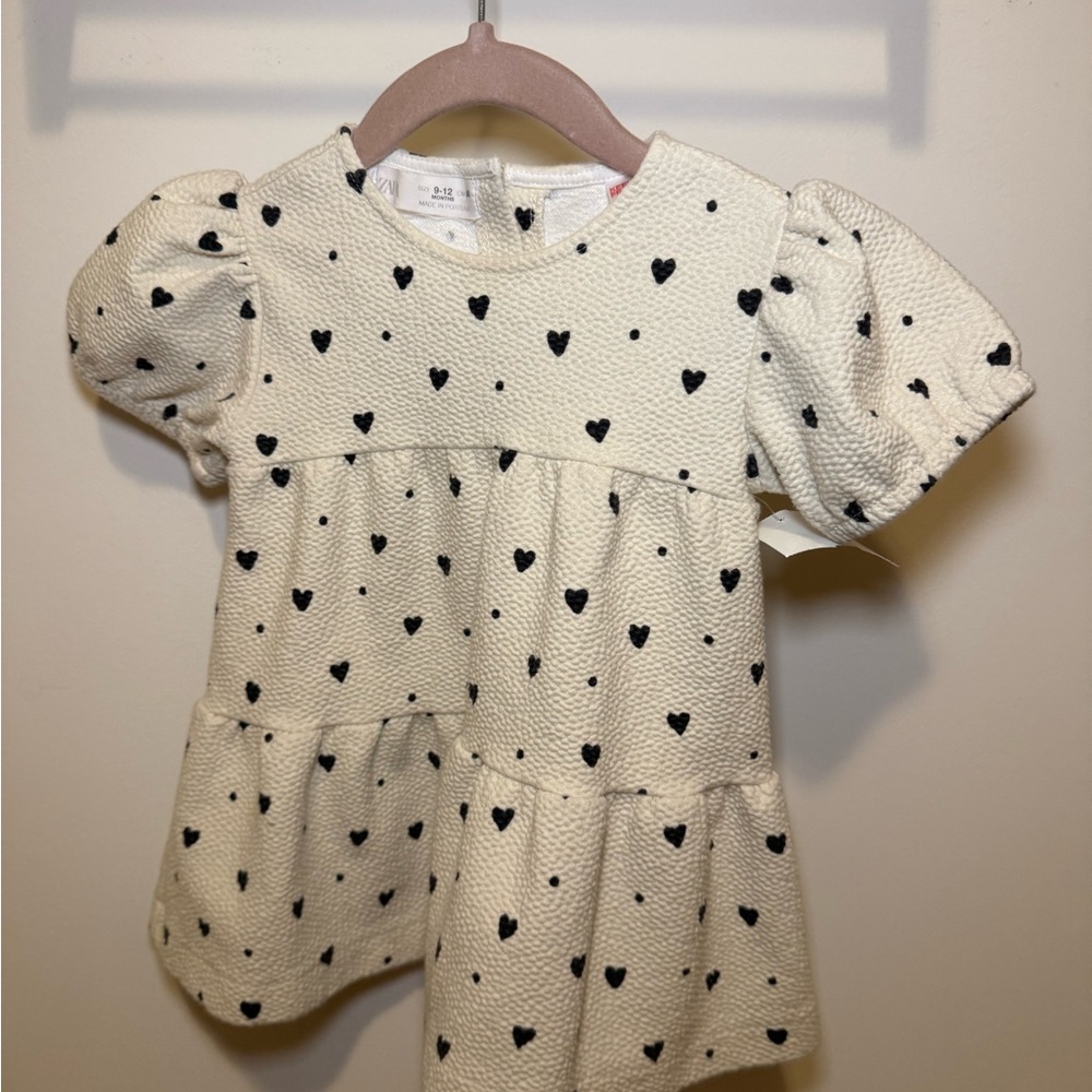 Zara Cream Dress with Black Heart Pattern